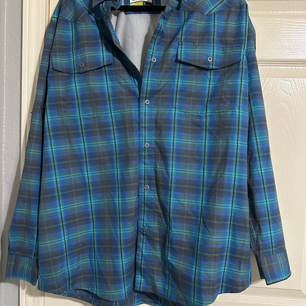 Plaid Button-Up Shirt In Blue And Green By Magellan With Tags Size L